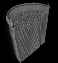 缶状の容器にケーブルが収納された場合の内部構造をCT技術を用いて3次元的に求めた例の画像