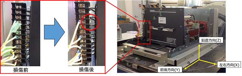 衝撃力を受けた機器設備の挙動評価（衝撃振動試験の様子）の画像